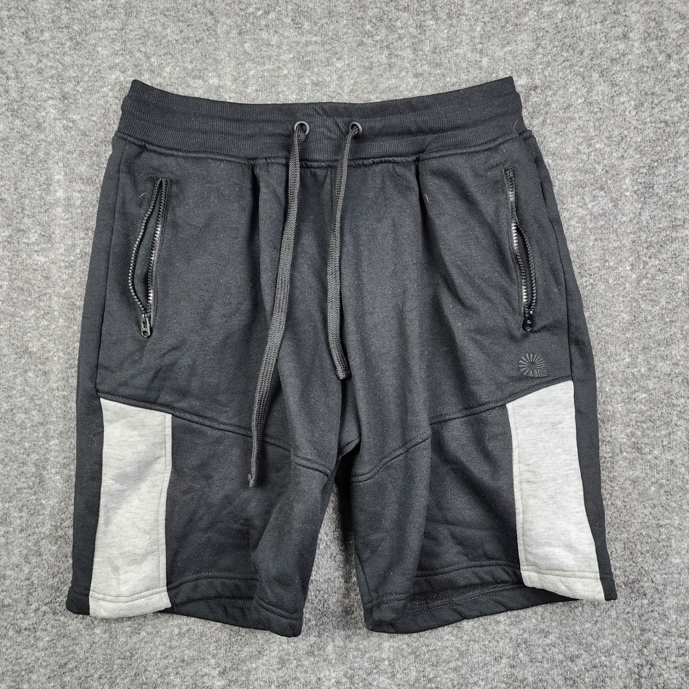 Akademiks Sweat Shorts Mens 2XL Black Gray Colorblock Zipper Pockets Streetwear